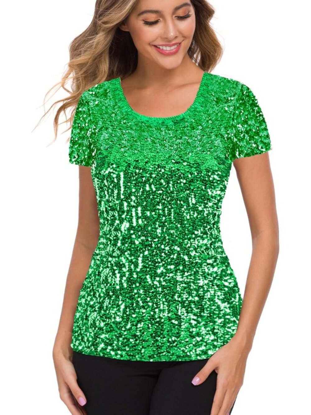 Glitter Sequin Party Top for Women | Short Sleeve Sparkle Blouse S-4X